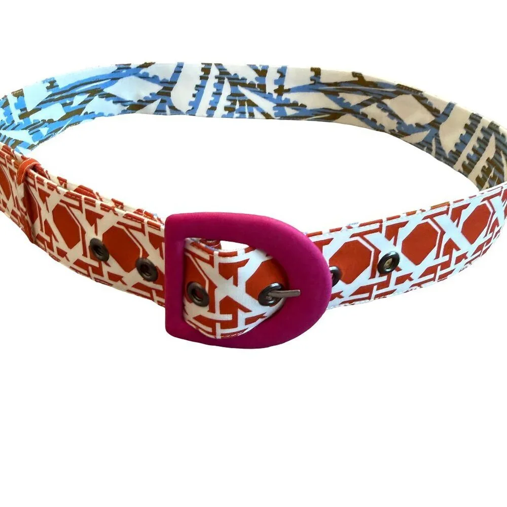 Diane Von Furstenberg Vintage Cane Marmalade Print Colorful Pink Buckle Women's